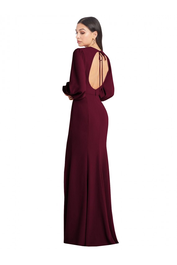 Borgoña oscuro Trompeta Barco Crepé Elástico Largo Formales Vestidos de dama de honor / Vestidos de fiesta Outlet
