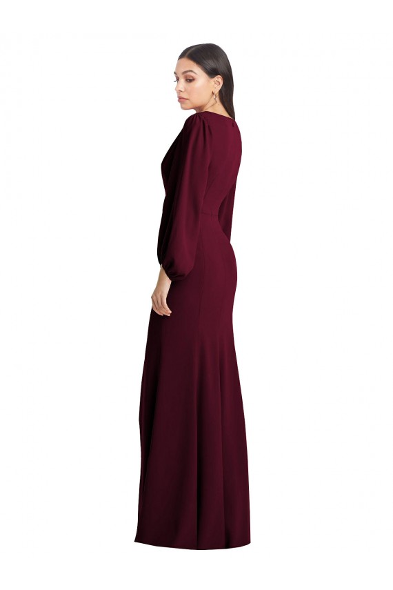 Borgoña oscuro Trompeta Cuello en V Crepé Elástico Largo Vestidos de dama de honor / Vestidos de fiesta Outlet