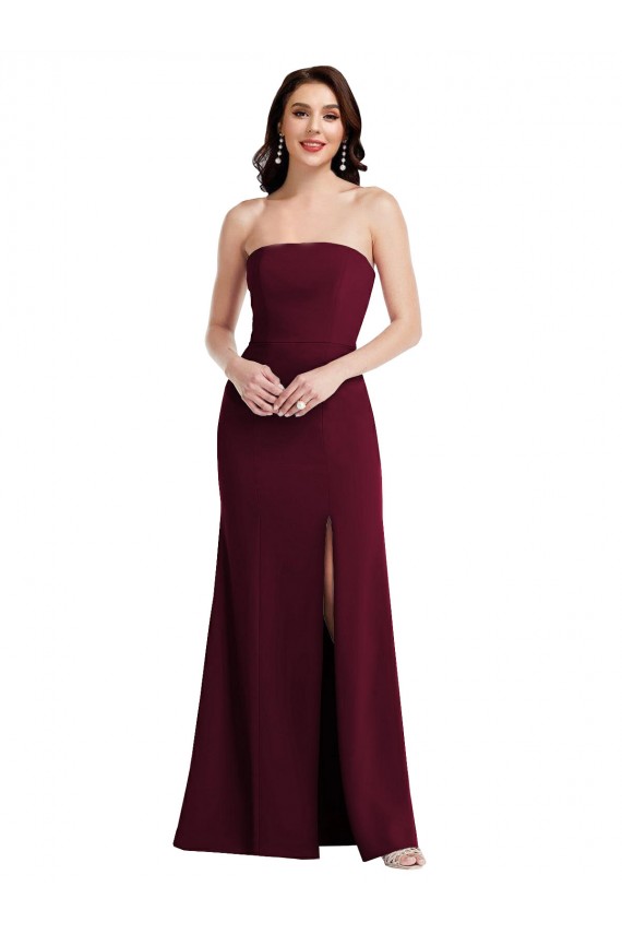 Borgoña oscuro Trompeta Sin tirantes Crepé Elástico Largo Vestidos de dama de honor / Vestidos de fiesta Outlet
