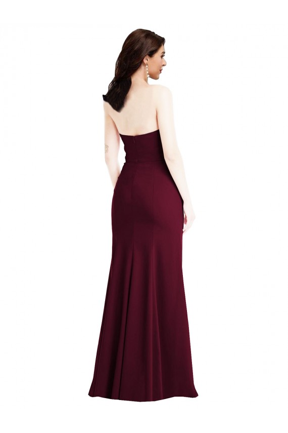 Borgoña oscuro Trompeta Sin tirantes Crepé Elástico Largo Vestidos de dama de honor / Vestidos de fiesta Outlet