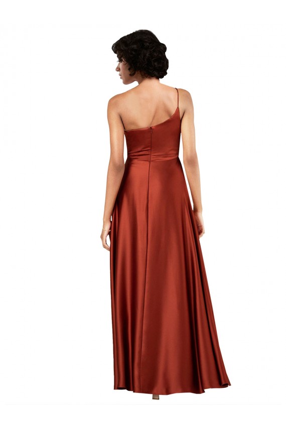 Burnt línea A Un Hombre Satén sedoso Largo Formales Vestidos de dama de honor / Vestidos de fiesta Outlet