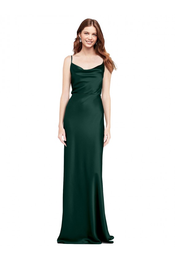 Cazador Verde Cubierta Satén elástico Largo Formales Vestidos de dama de honor / Vestidos de fiesta Outlet