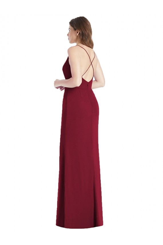 Cazador Verde Sirena Tirantes espagueti Cuello en V Gasa Largo Vestidos de dama de honor Outlet