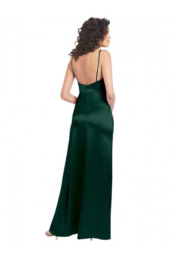 Cazador Verde línea A Cucharón Satén elástico Largo Formales Vestidos de dama de honor / Vestidos de fiesta Outlet