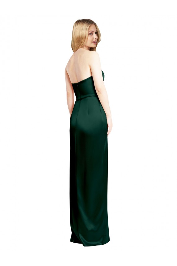 Cazador Verde línea A Cucharón Sin tirantes Satén elástico Largo Formales Vestidos de dama de honor / Vestidos de fiesta Outlet