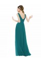 Cazador Verde línea A Cuello en V Gasa Largo Vestidos de dama de honor Outlet