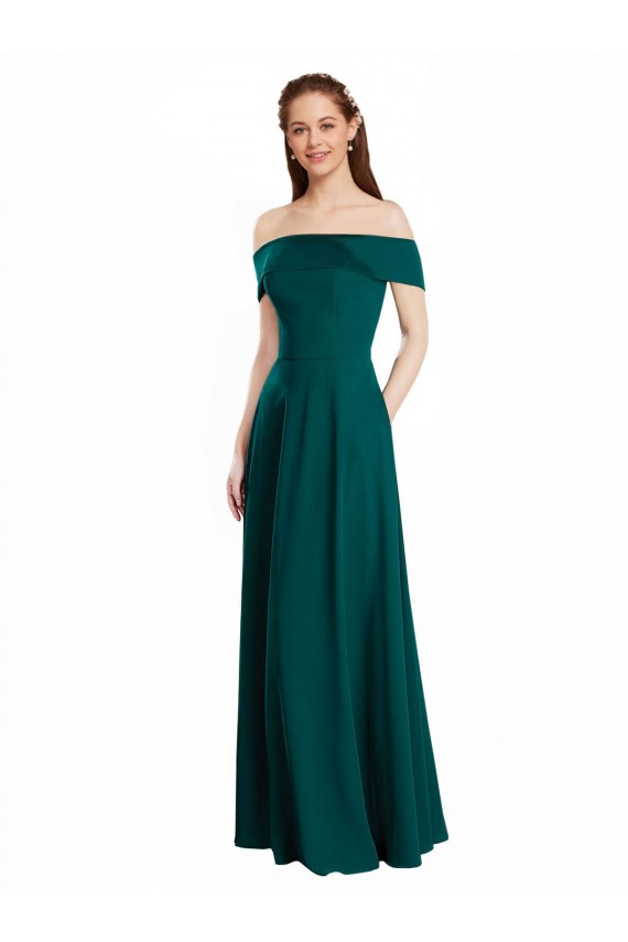 Cazador Verde línea A Hombros Descubiertos Gasa Largo Vestidos de dama de honor Outlet