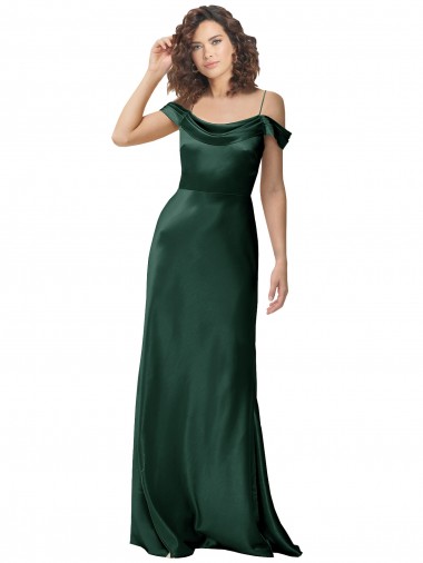 Cazador Verde línea A Hombros Descubiertos Tirantes espagueti Satén elástico Largo Formales Vestidos de dama de honor / Vestidos de fiesta Outlet