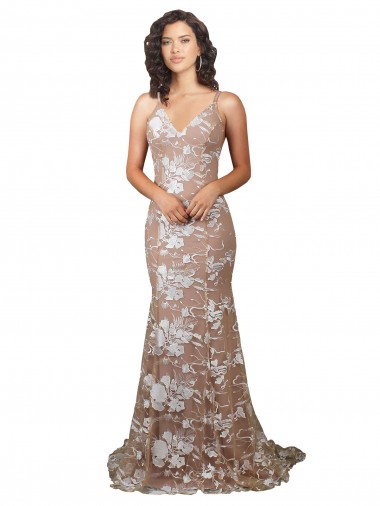 Champán Sirena Cuello en V Barrer tren Encaje Vestidos de novia Outlet