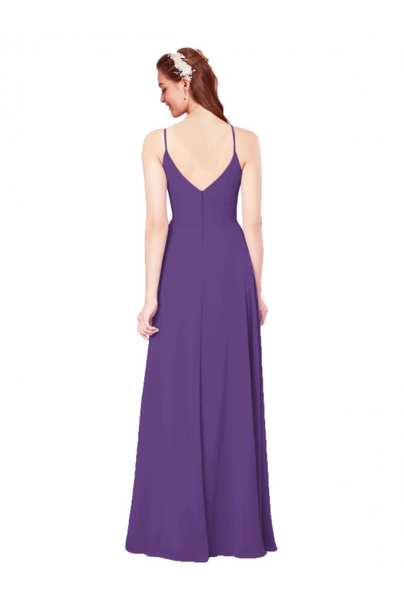 Ciruela Cubierta Cuello Alto Gasa Largo Vestidos de dama de honor Outlet