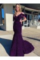 Ciruela Cubierta Tirantes espagueti Cuello en V Cola corte Lentejuelas Terciopelo Largo Vestidos de fiesta Outlet