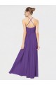 Ciruela línea A Tirantes espagueti Halter Gasa Largo Vestidos de dama de honor Outlet
