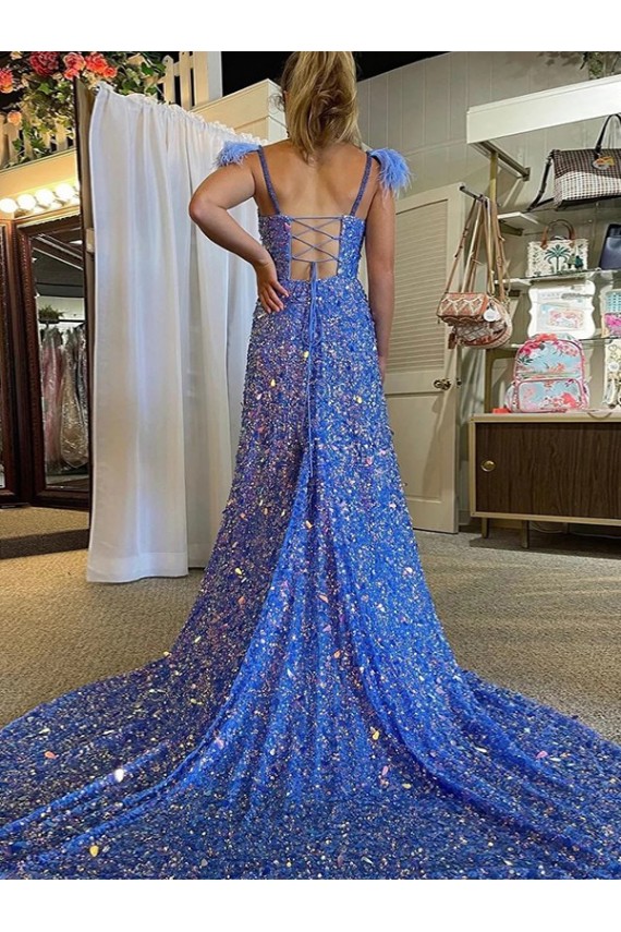 Color mostrado línea A Cuello en V Cola corte Lentejuelas Terciopelo Largo Vestidos de fiesta Outlet