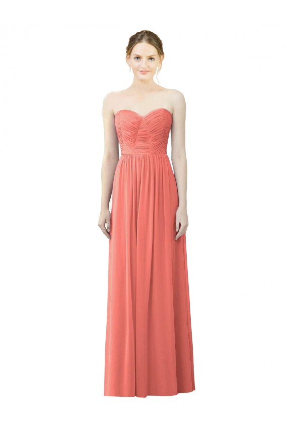Coral línea A Cuello de Corazón Sin tirantes Gasa Largo Vestidos de dama de honor Outlet