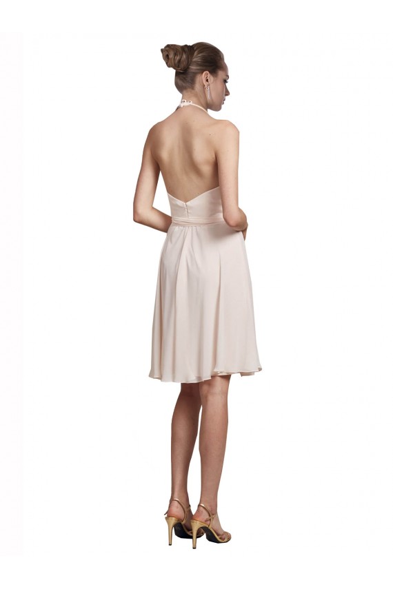Crema Rosa línea A Halter Cuello en V Gasa Corto Vestidos de dama de honor / Vestidos de cóctel / Vestidos para homecoming Outlet