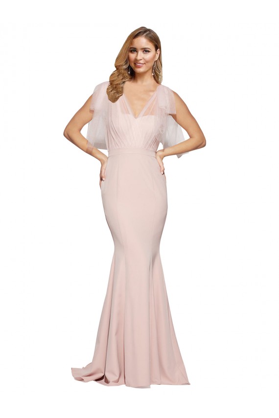 Cubierta Cuello de Corazón Crepé Elástico Tul Largo Formales Vestidos de dama de honor / Vestidos de fiesta Outlet