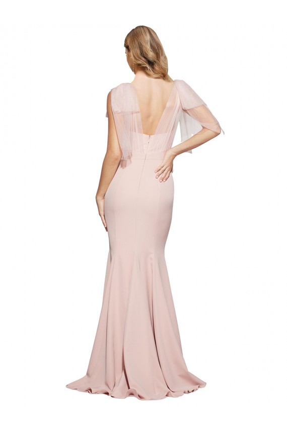 Cubierta Cuello de Corazón Crepé Elástico Tul Largo Formales Vestidos de dama de honor / Vestidos de fiesta Outlet