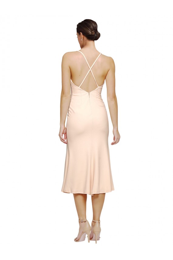 Cubierta Cuello en V Midi Crepé Elástico Corto Vestidos de dama de honor / Vestidos de fiesta / Vestidos de cóctel Outlet