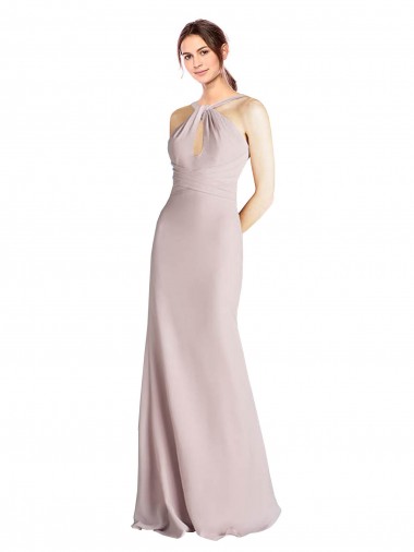 Cubierta Halter Cuello Alto Gasa Largo Vestidos de dama de honor Outlet