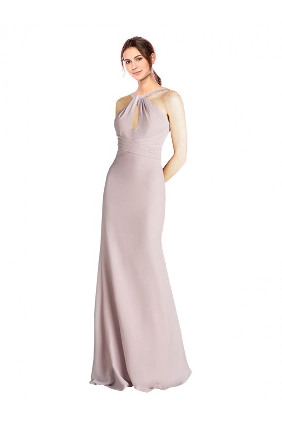 Cubierta Halter Cuello Alto Gasa Largo Vestidos de dama de honor Outlet