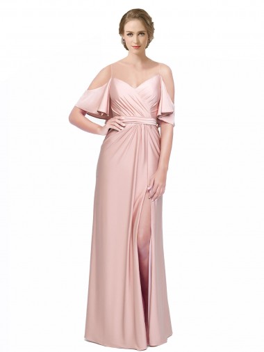 Cubierta Hombros Descubiertos Satén sedoso Largo Formales Vestidos de dama de honor / Vestidos de fiesta Outlet