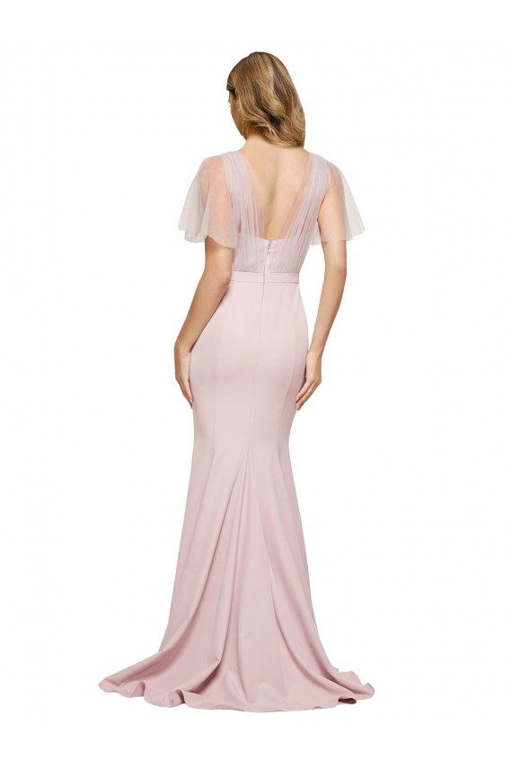 Cubierta Un Hombre Cuello de Corazón Crepé Elástico Tul Largo Formales Vestidos de dama de honor / Vestidos de fiesta Outlet