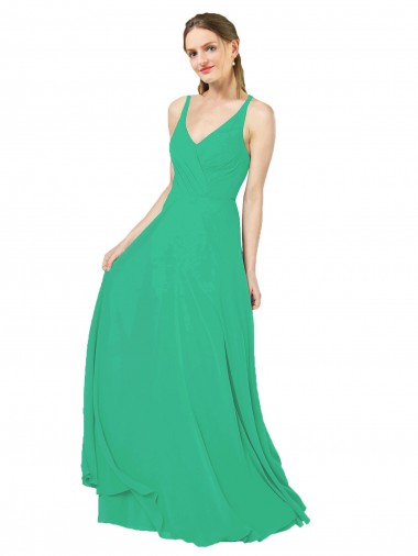 Esmeralda Cubierta Cuello en V Gasa Largo Vestidos de dama de honor Outlet