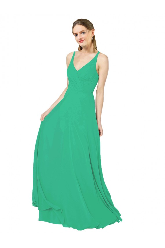 Esmeralda Cubierta Cuello en V Gasa Largo Vestidos de dama de honor Outlet