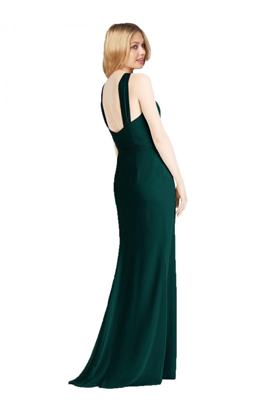 Evergreen Trompeta Halter Gasa Largo Vestidos de dama de honor Outlet