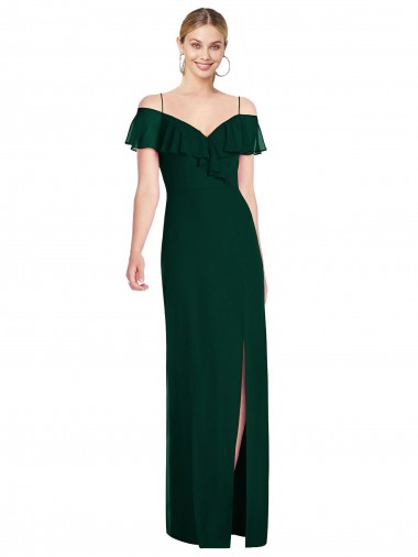 Evergreen Trompeta Tirantes espagueti Gasa Largo Vestidos de dama de honor Outlet