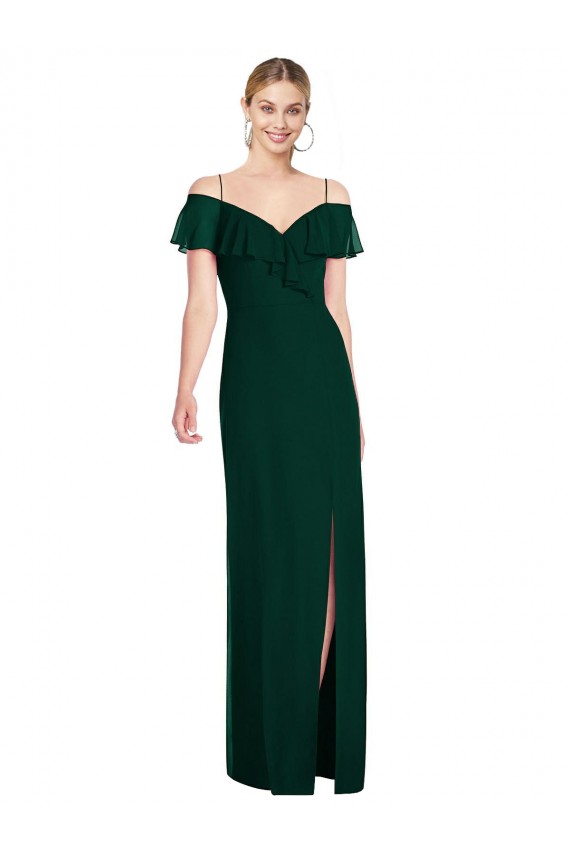 Evergreen Trompeta Tirantes espagueti Gasa Largo Vestidos de dama de honor Outlet