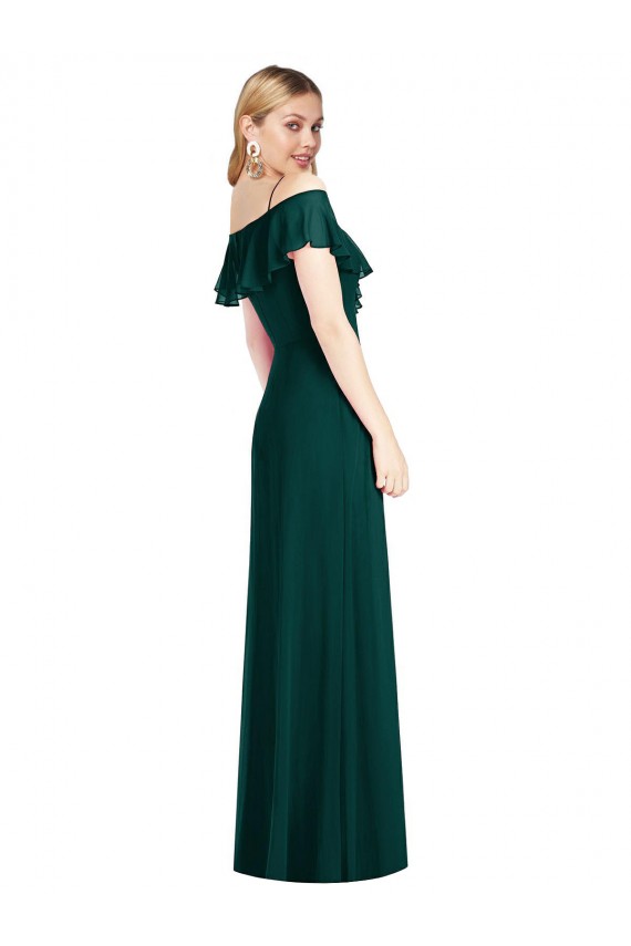Evergreen Trompeta Tirantes espagueti Gasa Largo Vestidos de dama de honor Outlet