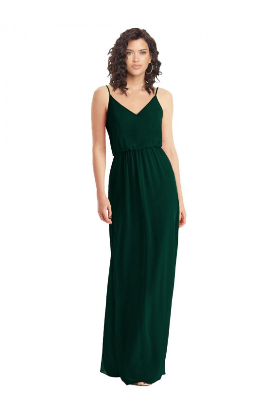 Evergreen línea A Cuello en V Gasa Largo Vestidos de dama de honor Outlet