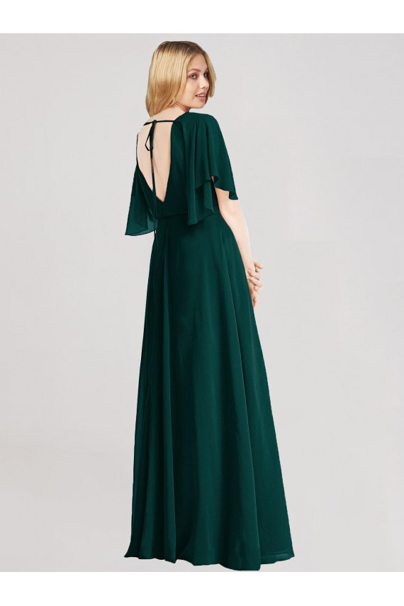 Evergreen línea A Cuello redondo Gasa Largo Vestidos de dama de honor Outlet