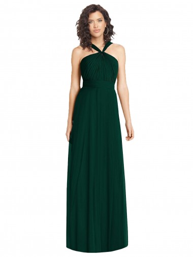 Evergreen línea A Halter Gasa Largo Vestidos de dama de honor Outlet