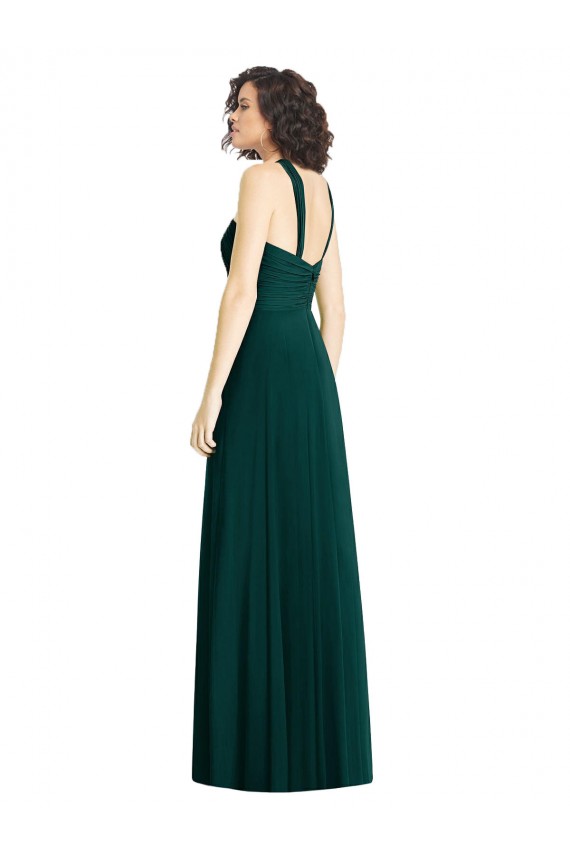 Evergreen línea A Halter Gasa Largo Vestidos de dama de honor Outlet