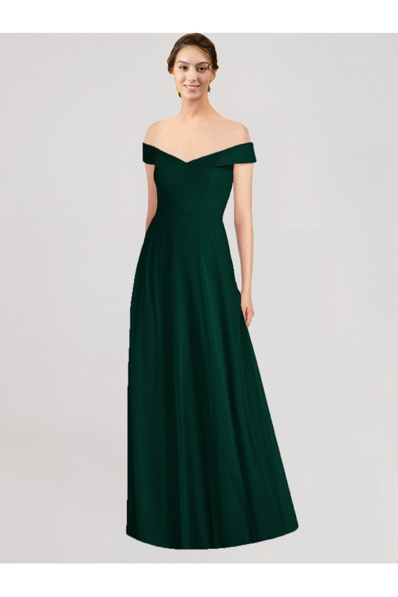 Evergreen línea A Hombros Descubiertos Cuello en V Gasa Largo Vestidos de dama de honor Outlet