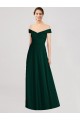Evergreen línea A Hombros Descubiertos Cuello en V Gasa Largo Vestidos de dama de honor Outlet