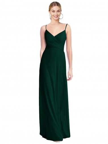 Evergreen línea A Tirantes espagueti Cuello en V Gasa Largo Vestidos de dama de honor Outlet