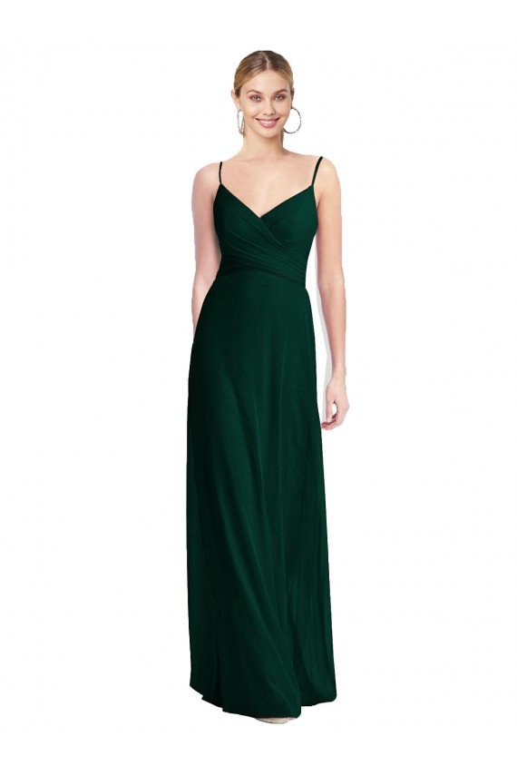 Evergreen línea A Tirantes espagueti Cuello en V Gasa Largo Vestidos de dama de honor Outlet