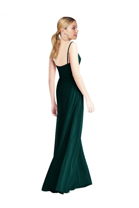 Evergreen línea A Tirantes espagueti Cuello en V Gasa Largo Vestidos de dama de honor Outlet