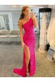Fucsia Cubierta Un Hombre Barrer tren Lentejuelas Terciopelo Corto Vestidos de fiesta Outlet