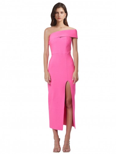 Fucsia Cubierta Un Hombre Midi Crepé Elástico Largo Formales Vestidos de dama de honor / Vestidos de fiesta / Vestidos de cóctel Outlet