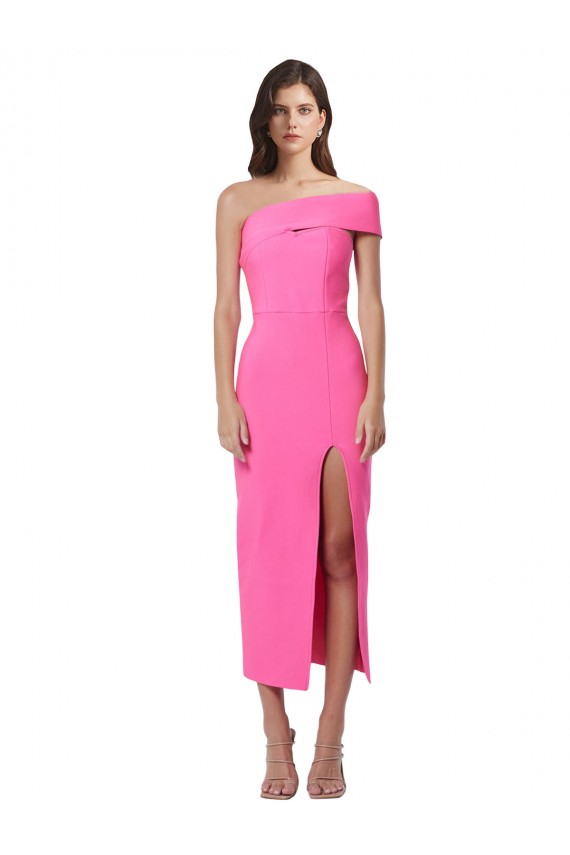Fucsia Cubierta Un Hombre Midi Crepé Elástico Largo Formales Vestidos de dama de honor / Vestidos de fiesta / Vestidos de cóctel Outlet