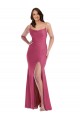 Fucsia Sirena Tirantes espagueti Satén sedoso Largo Formales Vestidos de dama de honor / Vestidos de fiesta Outlet