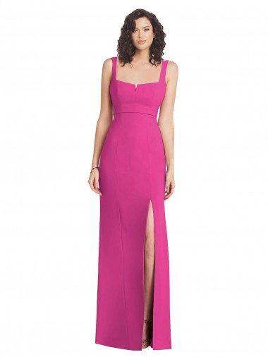 Fucsia Trompeta Cuadrado Crepé Elástico Largo Vestidos de dama de honor / Vestidos de fiesta Outlet