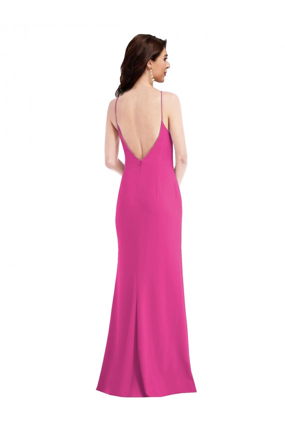 Fucsia Trompeta Halter Cuello Alto Crepé Elástico Largo Formales Vestidos de dama de honor / Vestidos de fiesta Outlet