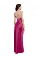 Fucsia línea A Tirantes espagueti Cuello en V Satén elástico Largo Formales Vestidos de dama de honor / Vestidos de fiesta Outlet