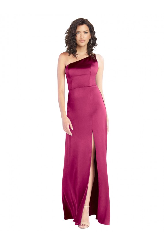 Fucsia línea A Un Hombre Satén elástico Largo Formales Vestidos de dama de honor / Vestidos de fiesta Outlet