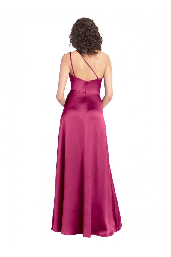 Fucsia línea A Un Hombre Satén elástico Largo Formales Vestidos de dama de honor / Vestidos de fiesta Outlet